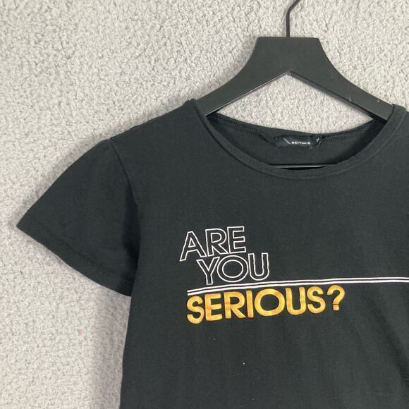 Women's Black T-Shirt "Are You Serious?" Funny Quote Sarcasm Graphic Tee Size 34 - Picture 4 of 6